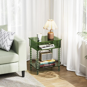 Modern Clear Acrylic 3-Tier Side Table With Storage Shelves