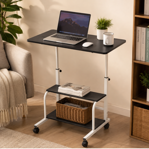 Adjustable Bedside Workstation with Storage Shelves