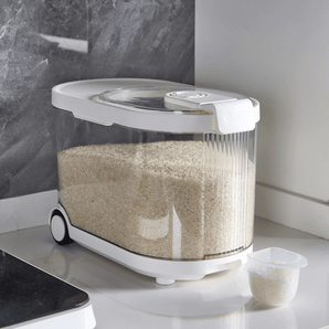 Sealed Rice Storage Container with Measuring Cup & Wheels (11Kg)