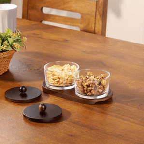 Minimalist Glass Snack Plate with Bamboo Lid (2-GRID)