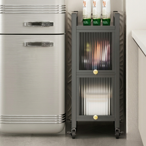 Slim Multi-Layer Kitchen Storage Cabinet with Glass Doors