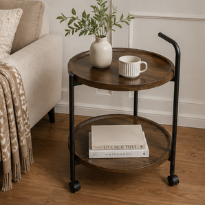 Two-Tier Round Rolling Side Table