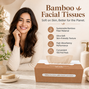 Sustainable Bamboo Facial Tissue Paper Box - 100 Pulls