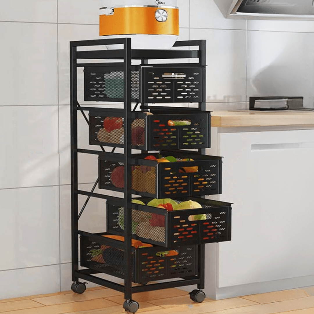 Double Draw Storage Rack Multi-Layer Rolling Drawer-Style Storage Rack with Detachable Baskets