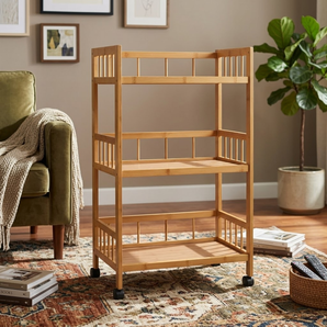 Three-Tier Wooden Storage Cart with Wheels