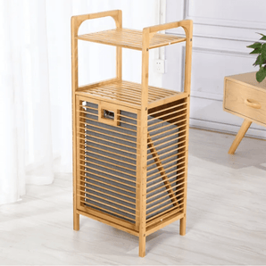 Multipurpose Multi-Layer Bamboo Wicker Laundry Basket with Table Compartment