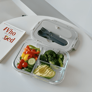 3-Compartment Rectangle Glass Food Container (1050ml)