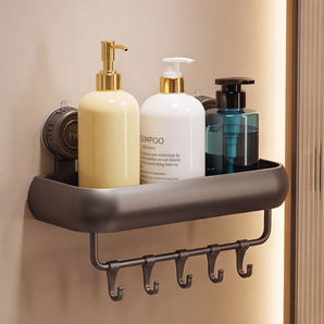 Strong Suction Cup Wall-Mounted Storage Rack with Hooks & Rods
