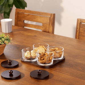 Minimalist Glass Snack Plate with Bamboo Lid (4-GRID)