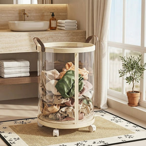 Transparent Foldable Laundry Basket with Wheels