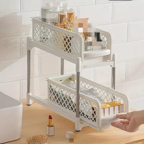 2-Tier Portable Sliding Cabinet Organizer