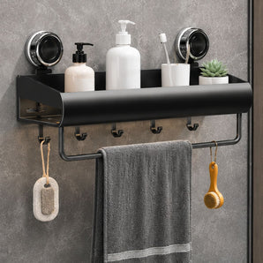 Wall Mounted Storage Rack with Towel Bar & Hooks