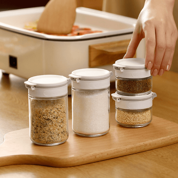 Double Lid Partition Large Opening Seasoning Jar