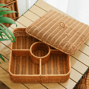 Handwoven Imitation Rattan Snack & Fruit Basket with Lid (30cm)