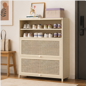 Rattan Style Shoe Storage Cabinet with Folding Doors(80cm)