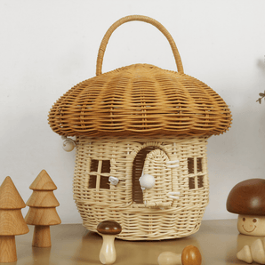 Multi-Purpose Rattan Woven Mushroom Storage Basket with Lid
