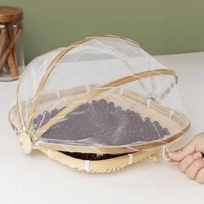Multi-Purpose Handwoven Bamboo Basket with Mesh Food Cover