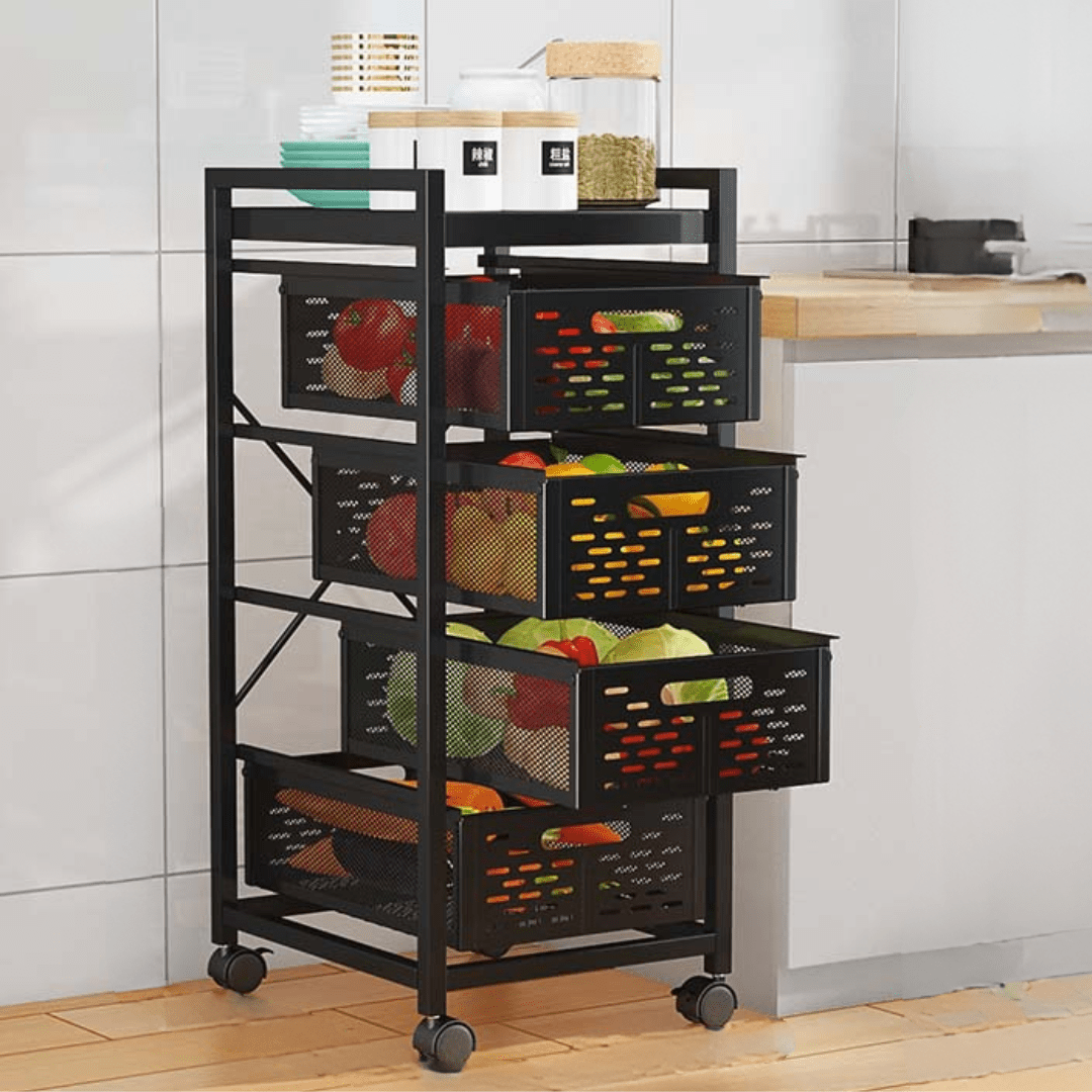 Storage Rack Drawer Type Multi-Layer Rolling Drawer-Style Storage Rack with Detachable Baskets