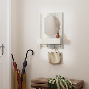 Elegant Wall Mirror with Shelf and Hooks