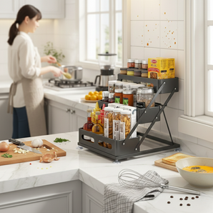 Multi-Layer Seasoning Rack Organizer with Triangular Support