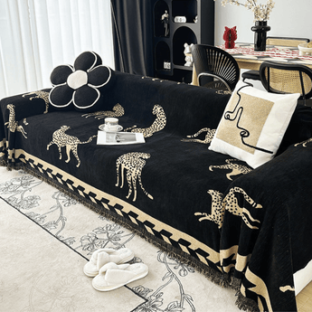 Buy Leopard Print Black Beige Chenille Sofa Cover Seater