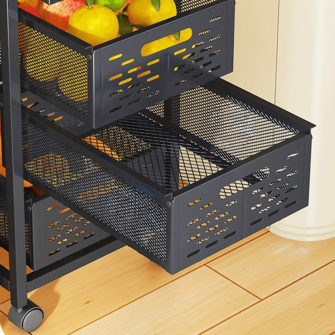 Double Draw Storage Rack Multi-Layer Rolling Drawer-Style Storage Rack with Detachable Baskets