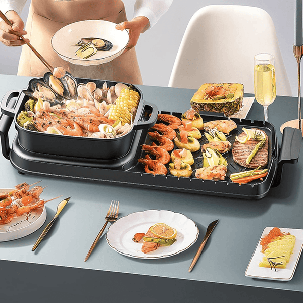 2 In 1 Electric Hot Pot And Grill With Glass Lid
