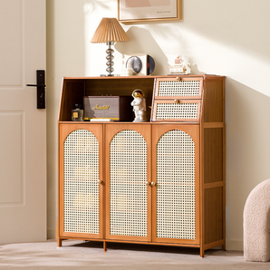 Wooden Storage Cabinet with Rattan Doors