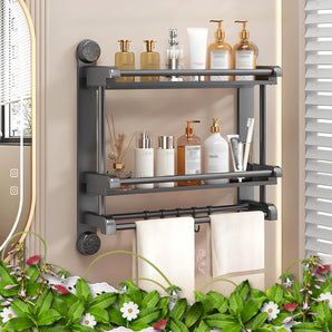 No-Drill Suction Cup Wall-Mounted Bathroom Shelf with Hooks (60 cm)