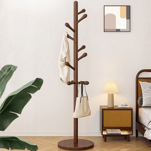 Solid Wood Freestanding Coat Rack with Stable Base Design