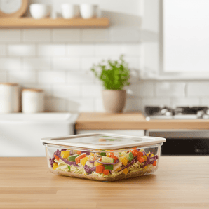 Square Borosilicate Glass Food Container with Vented Lid(610ml)