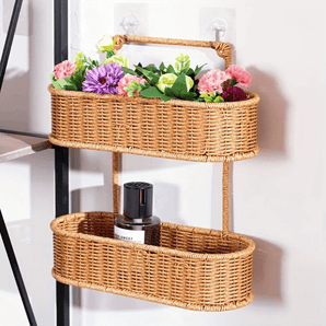 Oval Rattan Style Hanging Storage Basket Organizer
