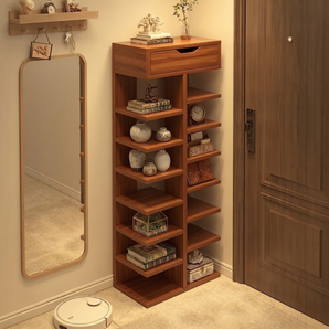 Multi-Layer Wooden Display Rack with Drawer