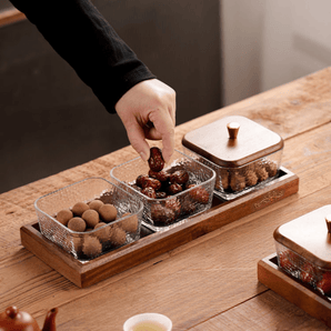 Multi-Compartment High-Borosilicate Glass Fruit and Nut Serving Tray Set