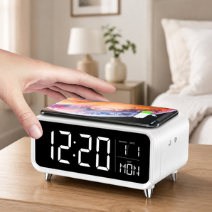 Bedside Digital Clock with Wireless Charging and Night Light