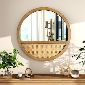 Rattan Elegance Round Wall Mirror