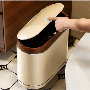 Compact Walnut Luxe Narrow Gap Dustbin with Lid(13Ltr)