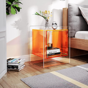 Modern Acrylic Cube Side Table with Open Storage Shelf