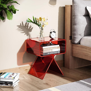 Modern Acrylic Bedside Table with Open Storage Shelf