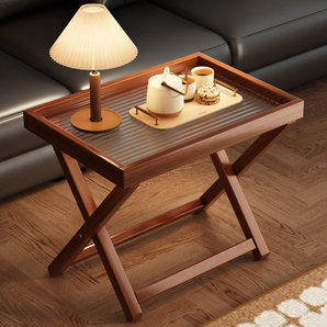 Foldable Bamboo Side Table with Acrylic Tray Top
