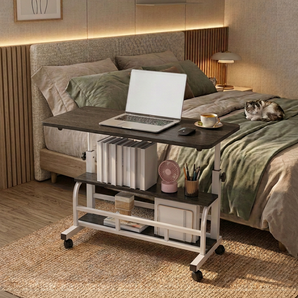 Adjustable Bedside Workstation with Storage Shelves