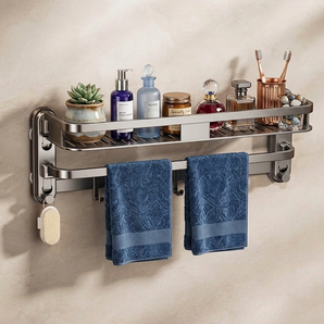 Wall-Mounted Suction Cup Bathroom Rack with Towel Bar