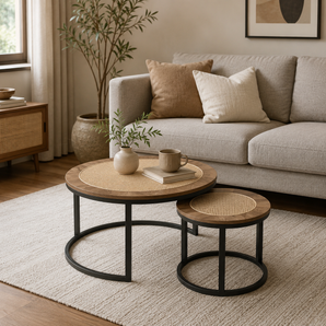 Modern Wooden & Metal Nesting Accent Table Duo