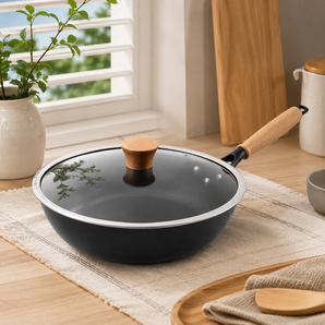 Wrought Iron Cooking Pan with Glass Lid
