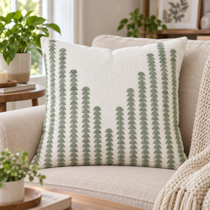 Elegance Fern-Leaf Chenille Cushion Cover : [EM-SC-30-GREEN-CC]