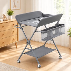 Foldable Baby Changing Station with Wheels and Storage Rack