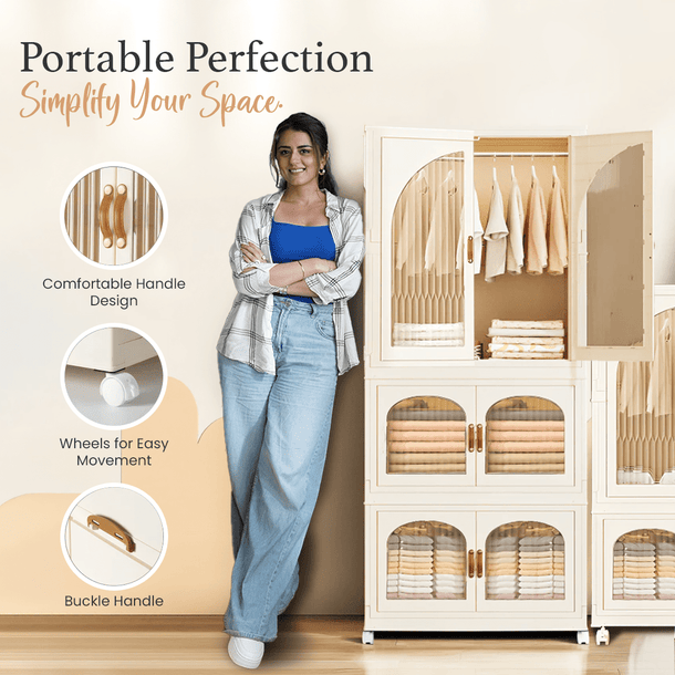 Double Door Portable Storage Wardrobe – HOME ESSENTIALS