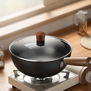 Uncoated Cast Iron Wok with Lid(28cm)