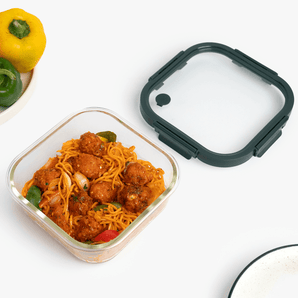 Square Borosilicate Glass Container with Vented Glass Lid (1100ML)