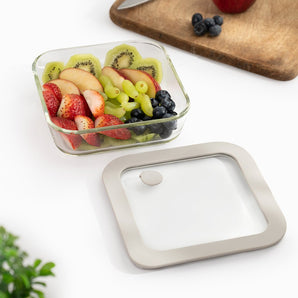 Square Borosilicate Glass Food Container with Vented Lid(610ml)